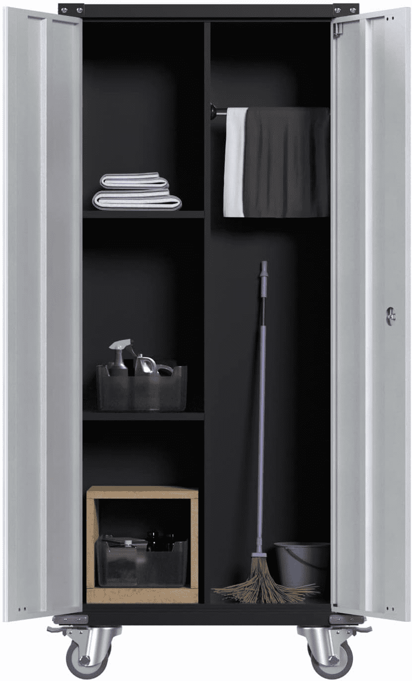 JAORD Metal Garage Storage with Wheels, Broom Closet Storage