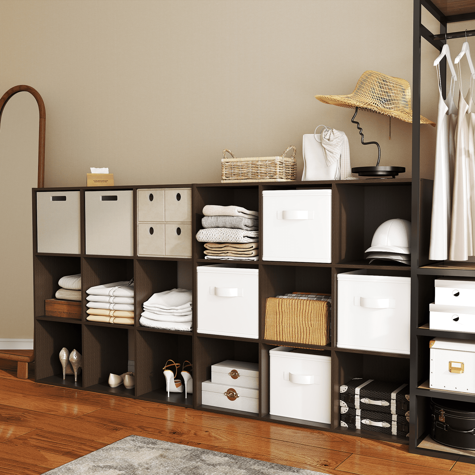 TrumanPick 9 Cube Storage Organizer, Wooden Stackable Bookcase with Anti-Tipping Kits, Cube Storage Shelves with Living Room, Bedroom, 36"D x 12"W x 36"H, Espresso