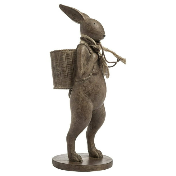 3R Studios Brown Resin Rabbit with Basket Statue