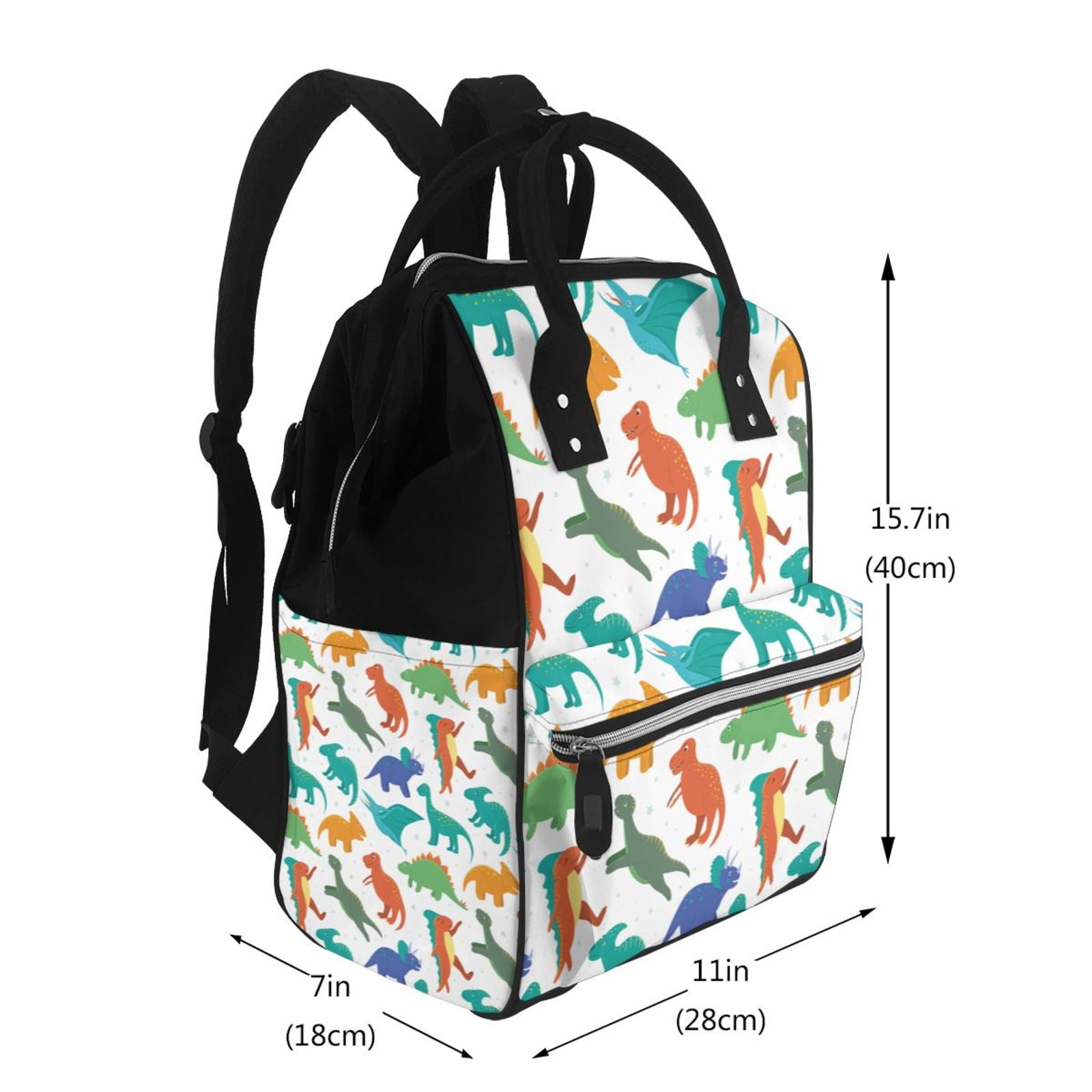 Ratiio Colorful Dinosaur Mummy Backpack - Waterproof Twill Canvas, Large Capacity Diaper Bag with Multiple Pockets and Adjustable Straps