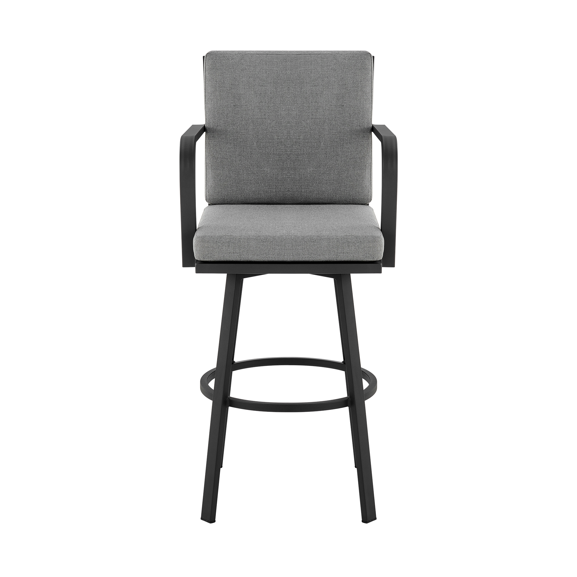 Arnauld 30" Outdoor Patio Swivel Bar Stool in Black Aluminum with Gray Cushions - Set of 2
