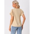 thumbnail image 3 of DARING DIVA Women's Ruffle Short Sleeve Elegant V Neck Blouse L Khaki, 3 of 6