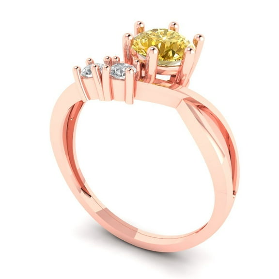0.87 ct Round Cut Simulated Yellow Diamond Three-Stone Engagement Ring for Women in 14K Rose Gold