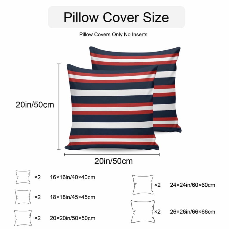 Red Navy Blue Stripe Outdoor Pillow Covers Set of 2 Modern