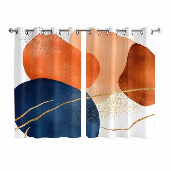 Navy Blue Burnt Orange Kitchen Curtains 63 Inch Length, Modern Retro Geometric Grommet Top Bedroom Living Room Curtains, Light Filtering Cafe Curtain Drapes 2 Panels Set 104''x63''