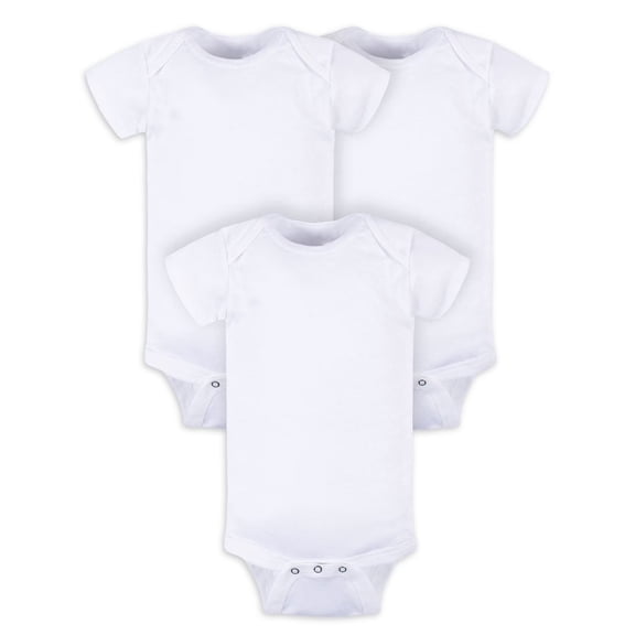 Essential Onesie Set 3-Pack, Unisex White Baby Bodysuits | Soft 100% Cotton Short Sleeve Rompers | Everyday Basics for Newborns & Toddlers (Sizes Preemie, NB-24 Months)