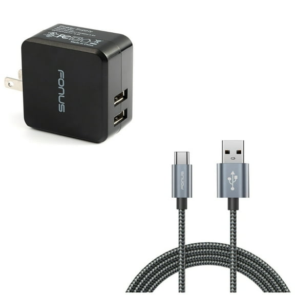 Type-C 10ft USB Cable w 17W Home Charger D9Y for Motorola Moto Z2 Play Z Play Droid Force Droid X4 G7 Power Play G6 - Nokia 3.1, 7.1, 8, Plus - OnePlus 5T, 6, 6T, 7 Pro - Razer Phone 2