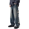 thumbnail image 2 of Mens Distressed Wide Leg Baggy Jeans Plus Size Pocketed Washed Durable Relaxed Fit Denim Pants Streetwear Casual, 2 of 10
