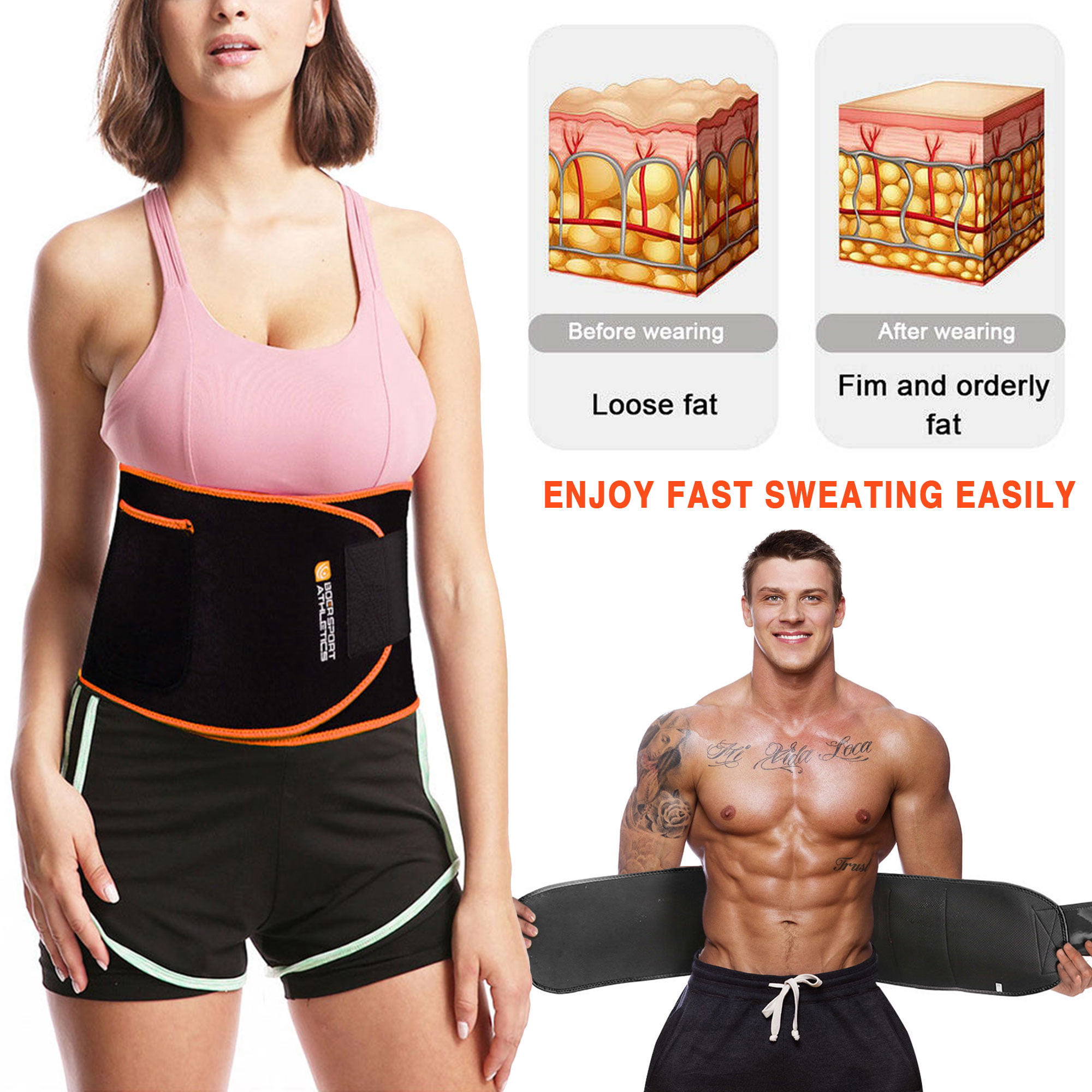 Men Women Gym Wrap Waist Trimmer Stomach Heat Fat Burn Workout Weight Loss Belt 