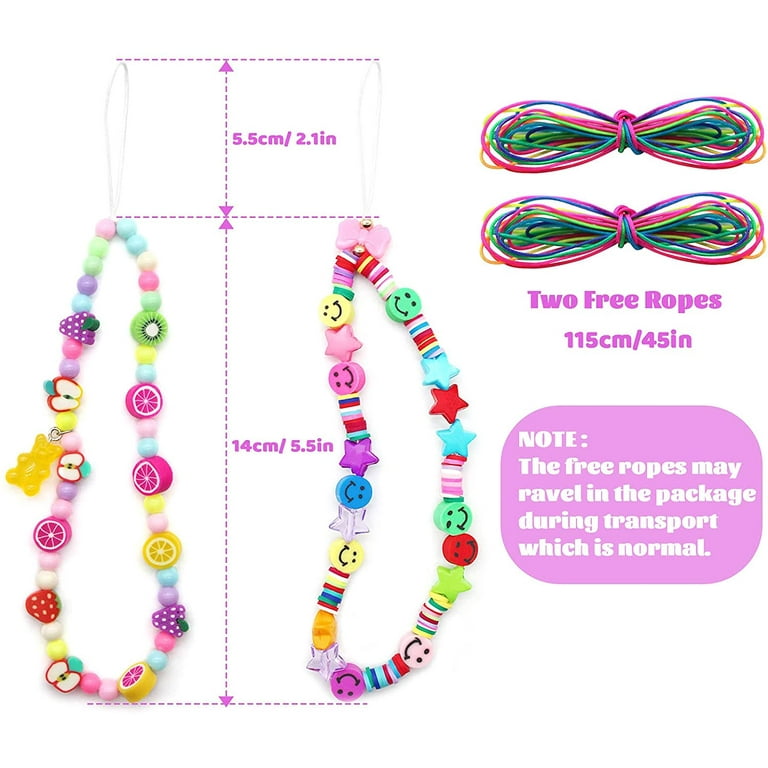 2Pcs Cell Phone Charm Strap Beaded Aesthetic Phone Lanyard Wrist String  Kawaii Mobile Phone Chain Strap Y2K 90S Phone Decor Bracelet Strap Keychain  Charm for Women Girl Smiley Face Clay Beads 