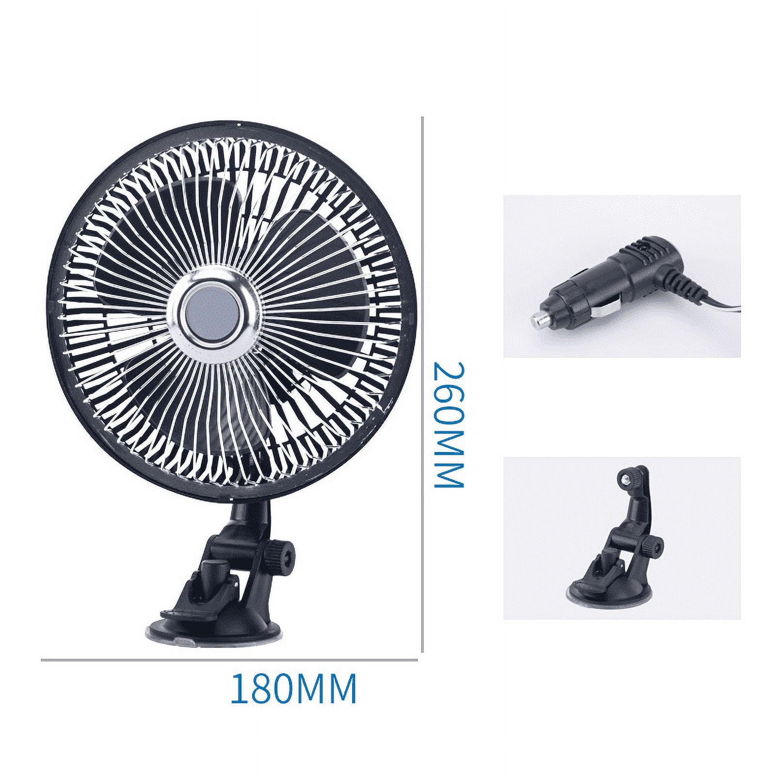 Kadlawus 12V Car Fan with Adjustable Speed for Vehicle, Strong Wind Oscillating Interior Fan with Clip Mount, Portable Small Fan for Driver Passenger Cooling