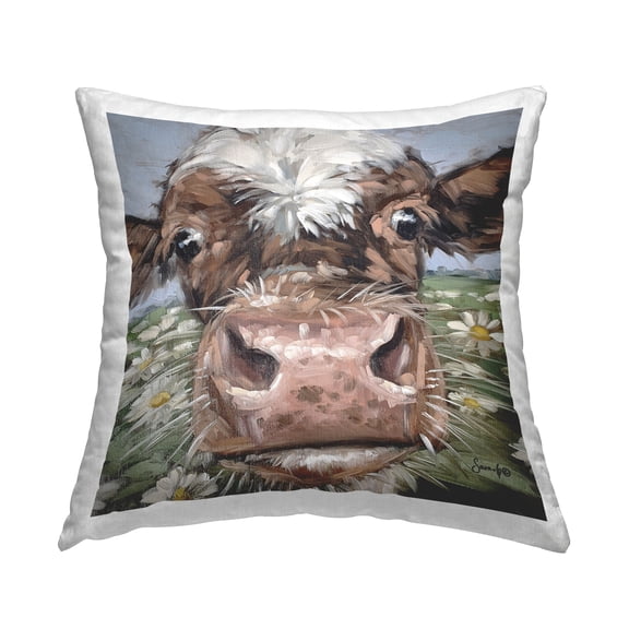Stupell Industries Funny Cow Close Up Meadow Printed Throw Pillow Design by Sara G. Designs