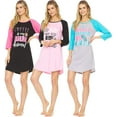 thumbnail image 2 of 3 Pack: Woman's 100% Cotton Soft Printed Long Sleeve Sleep Dress Night Gown Pajama Shirt Medium, Set A, 2 of 7