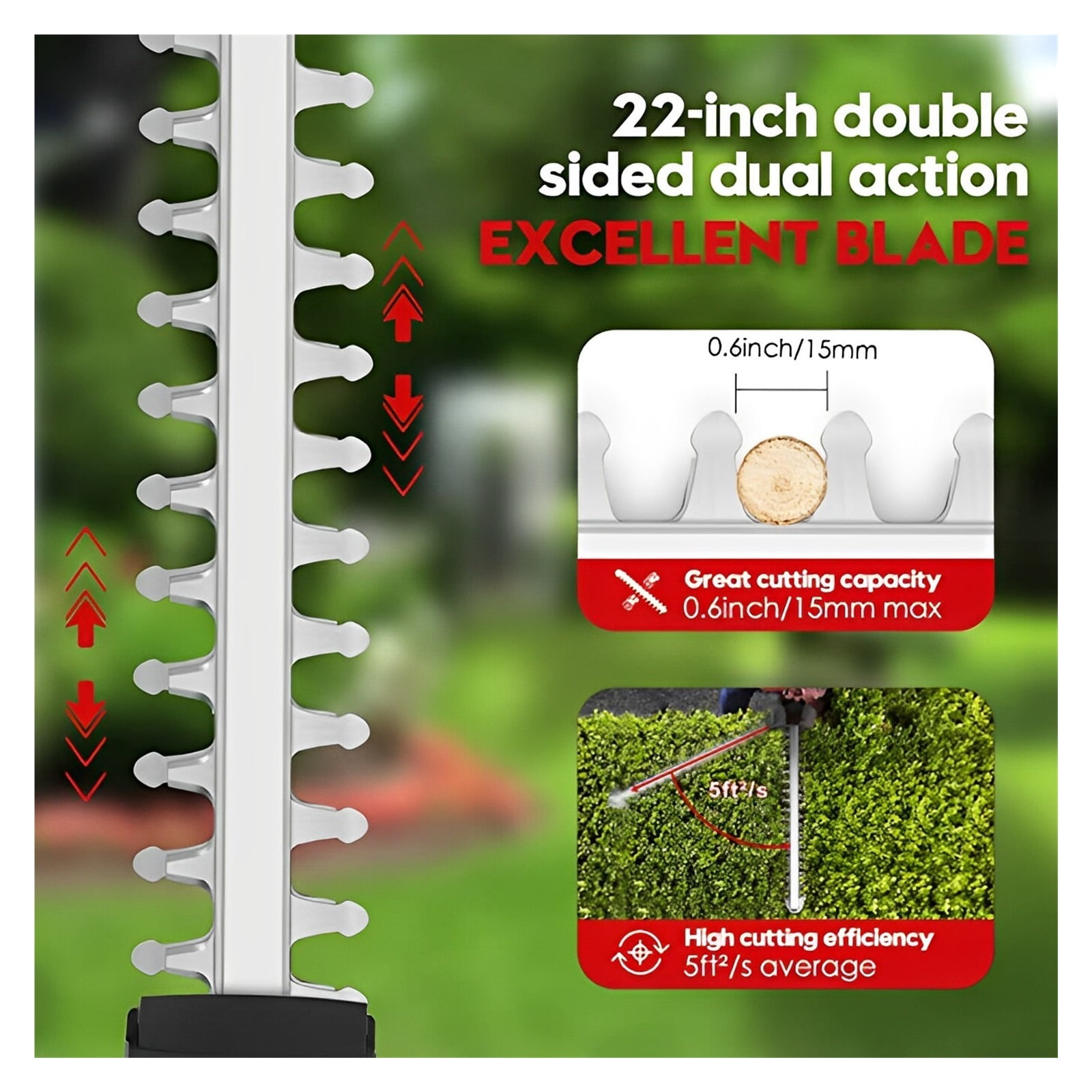 Cordless Hedge Trimmer 22 Inch 21V 500W Hedge Trimmer With Dual Action Blade 3/5" Electric Cut Capacity For Bush Lawn Garden ,2 IN 1 Trimmer & Edger