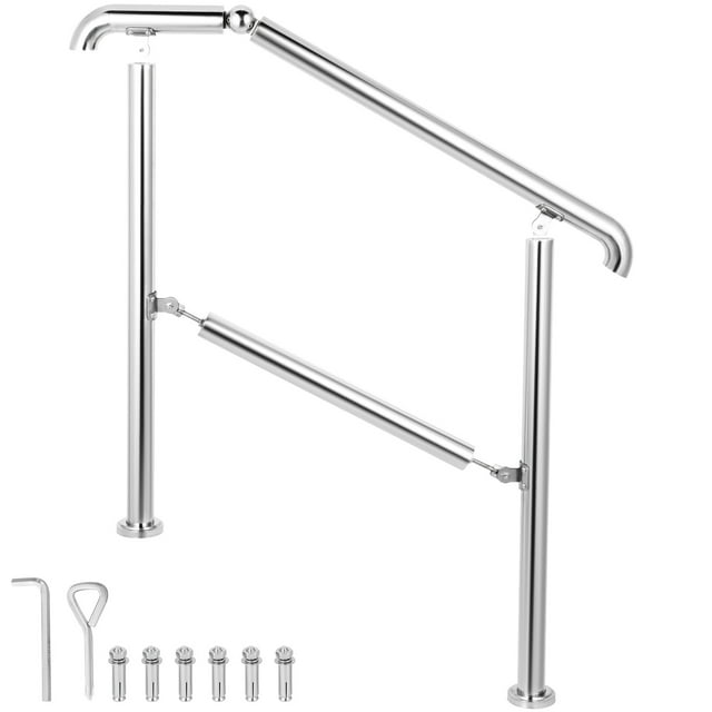 VEVOR Main Courante Transitionnelle en Acier Inoxydable Compatible avec Surface de Niveau et Escalier Réglable de 1 à 3, Rampes d'Intérieur et d'Extérieur, Capacité de 220 Lb avec Trousse d'Installation, Porche Bricolage, Argent