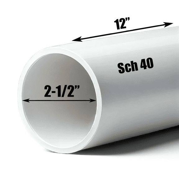 Schedule 40 PVC Pipe - Cut to Custom Length (2-1/2" x 1')
