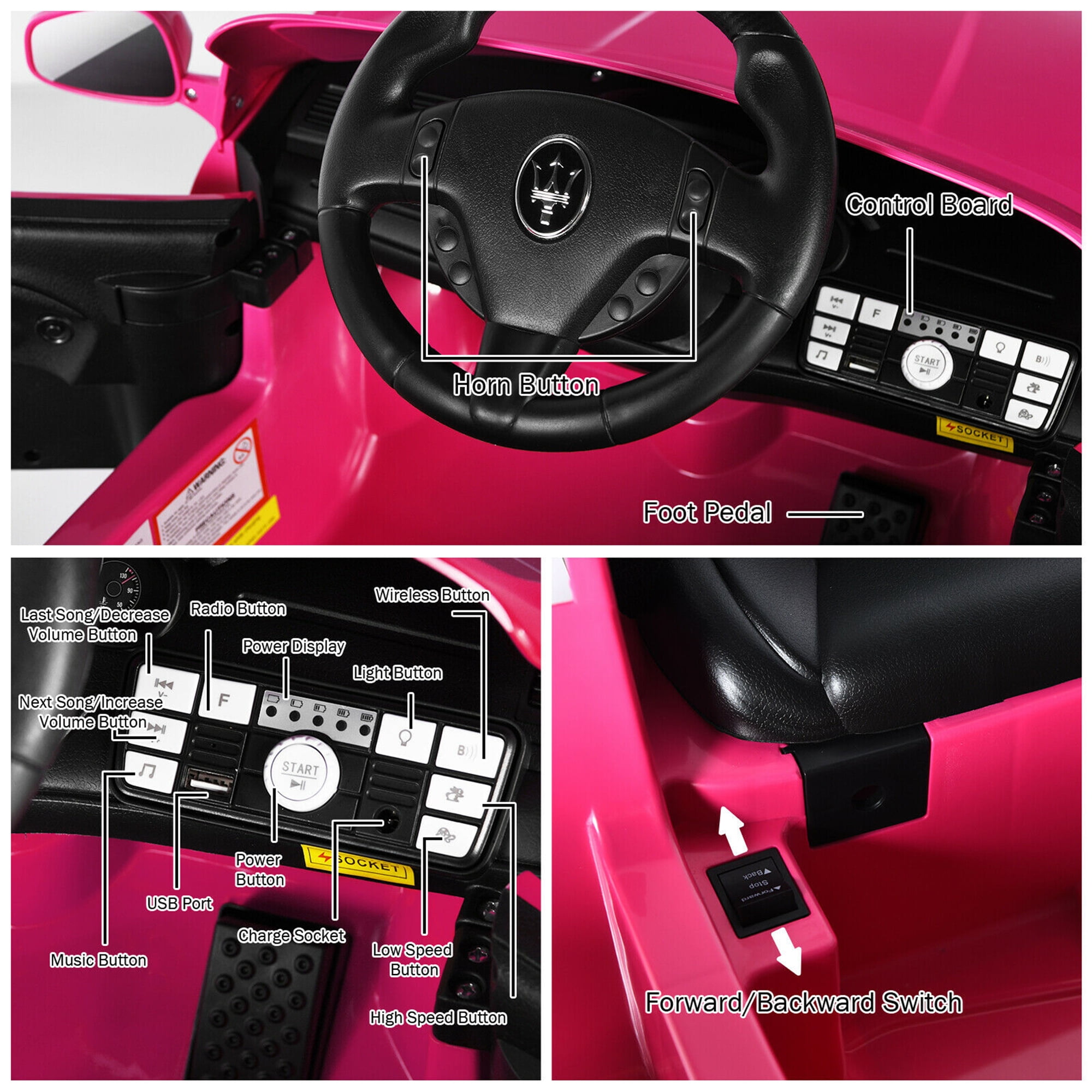 Gymax 12V Kids Ride On Car Maserati GranCabrio Licensed w/ Remote Control& Lights Pink