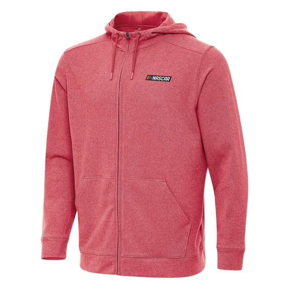 Men's Antigua Heather Red NASCAR Merchandise Effortless Full-Zip Hoodie