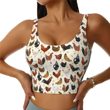 Jgfou Roosters and Chickens Print Womens Sports Bra - Padded Workout Sports Bras Crop Tank Top