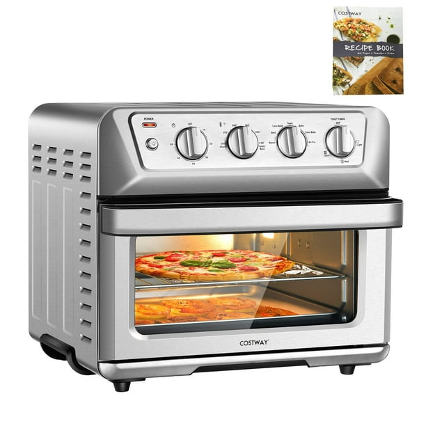 COSTWAY Horno tostador freidora de aire, horno de convección 7 en 1 con apagado automático, temporizador, accesorios, libro de cocina, 1800 W, combo de horno tostador freidora de aire de 21,5 cuartos,