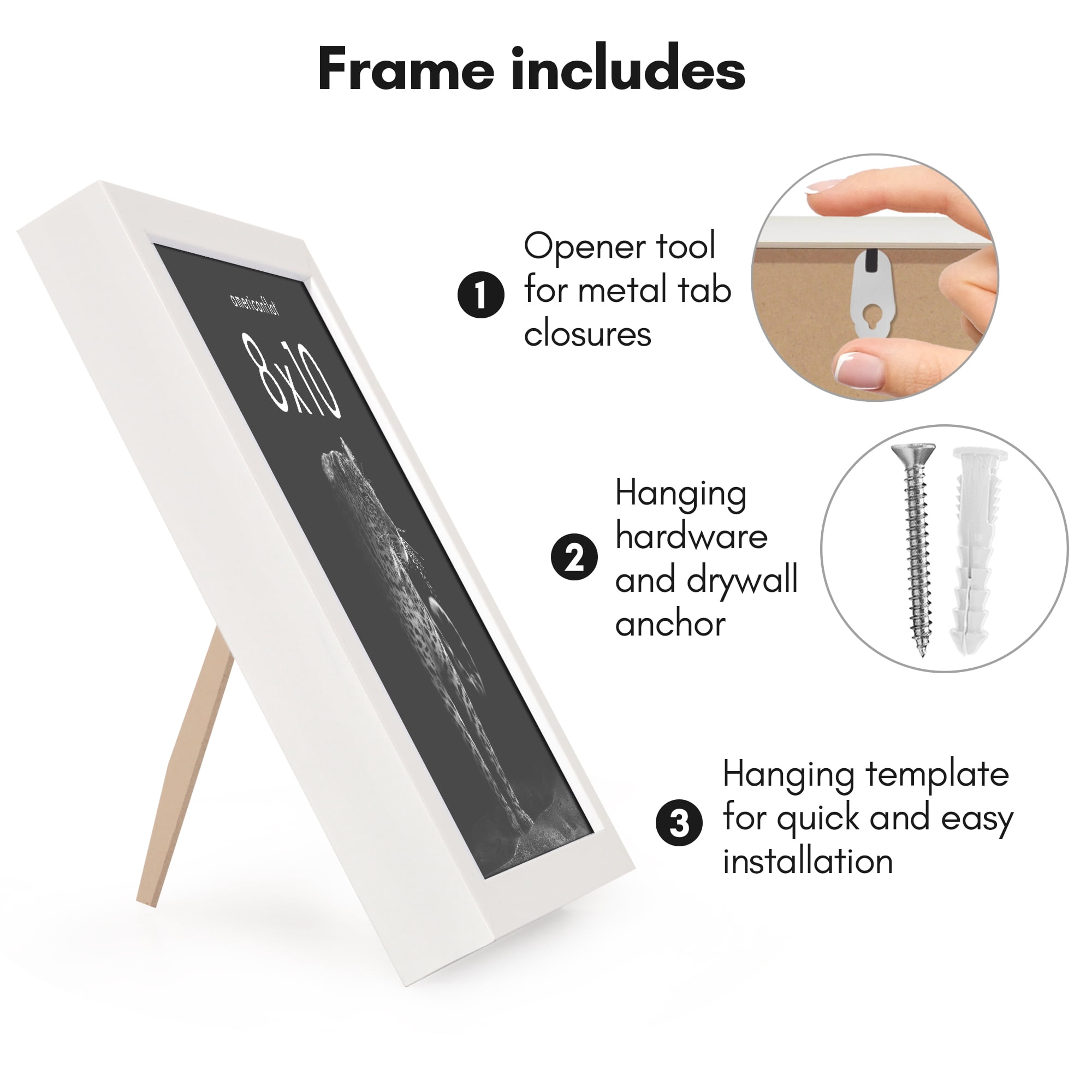 Americanflat 8" x 10" Gallery-Style Picture Frame to Secure Artwork, Prints, and Photos - White