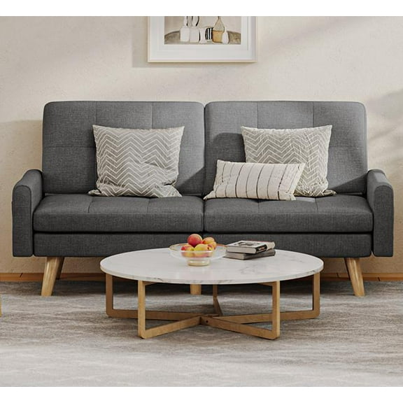 Futon Sofa Bed, Lofka 2-in-1 Convertible Couches for Living Room, Dark Gray