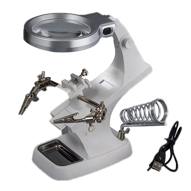 Eigraketly Lupa LED de soldadura 3X 4.5X, lupa de hierro para soldar, soporte de pinza de cocodrilo, herramienta de reparación de soldadura manual lupas Eigraketly GJ3910-00B