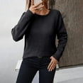 thumbnail image 5 of TFEOQRY Pullover Sweater for Women Solid Color Comfortable Knit Wear Long Sleeved Round Neck Sweater Top Black, 5 of 5