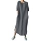 thumbnail image 1 of Gibobby Vestido de Verano para Mujer Moda mujer color sólido algodón y lino manga larga cuello redondo pliegue vestido casual(Gris oscuro,G), 1 of 5