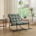 thumbnail image 2 of Outdoor Rocking Chair with Cushion, Patio Comfy Rocker with Thick Padding, Modern Sling Chair for Porch, Garden, Reading Nook, Black/Light Green, 2 of 11