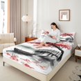 thumbnail image 4 of Homewish Red Cherry Blossoms Twin Sheet Sets for Adult, Tokyo Lake Twin Fitted Sheet, Vintage Japanese Style Flat Sheet, Ultra Soft Bedroom Decor, 3pcs, 4 of 7