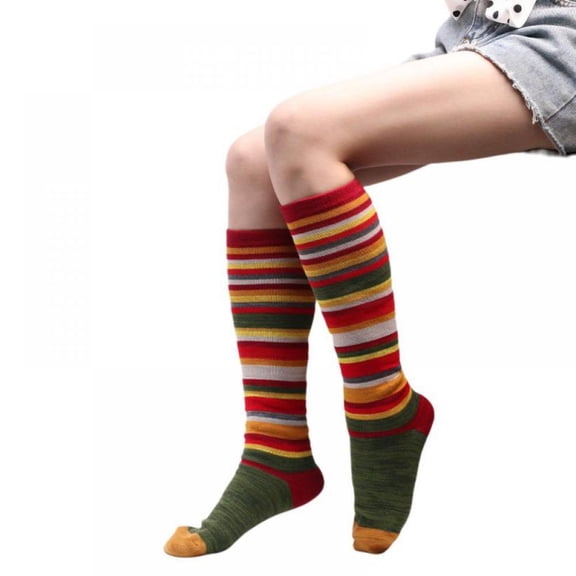 Christmas Colorful Long Striped Socks Knee High Stocking Knee Tube Socks,Christmas Gift