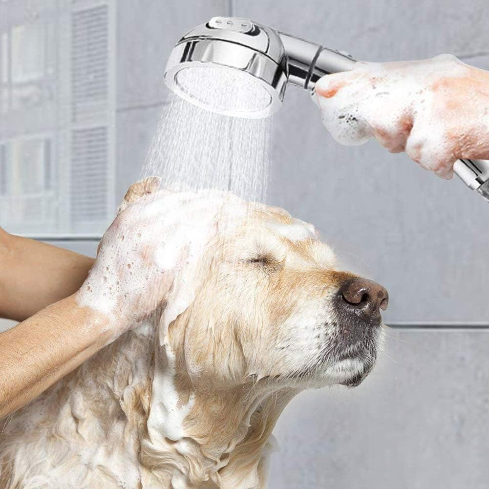 High Pressure Shower Head, 3-Settings Handheld Showerhead with ON/Off Full Shutoff Push Button and Switch to Control Flow, Angle-Adjustable Water Saving Body Sprays