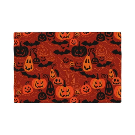 

Table Placemats Set of 4 - pumpkin halloween bat 12x18 In Faux Linen Double Heat Resistant Place Mats Cloth Indoor/Outdoor Placemats Washable Table Mats for Dining Kitchen Party