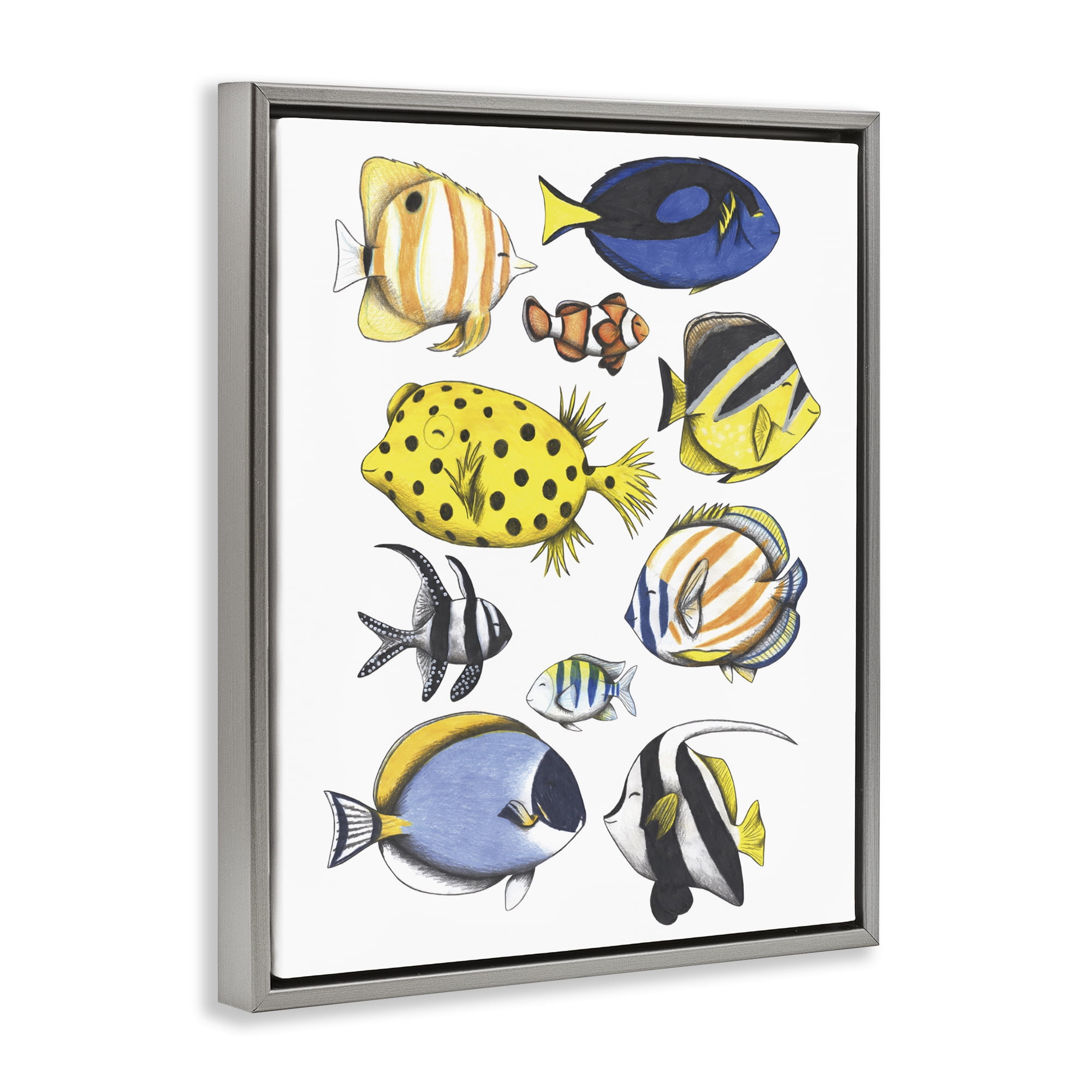 Stupell Industries Aquatic Fishes Collection Gray Framed Floater Canvas Wall Art, design by Cecilia Battaini