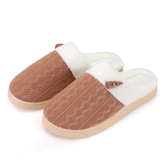 NineCiFun Ladies House Slippers Memory Foam Slippers for Women Comfortable Warm Cosy Non Slip Indoor Outdoor Home Slippers Brown 7-8