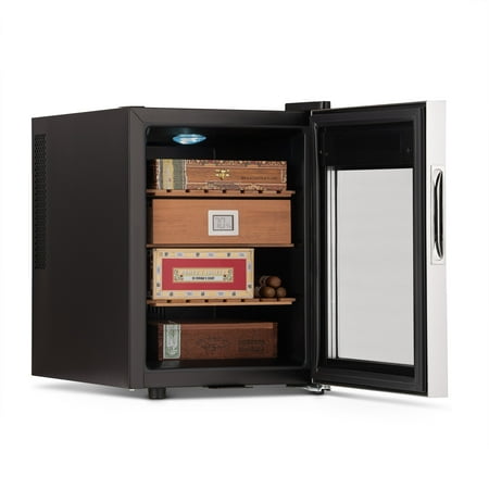 NewAir - 250 Count Cigar Humidor with Opti-Temp Heating and Cooling Function, Spanish Cedar Shelves and Digital Thermostat - Stainless Steel