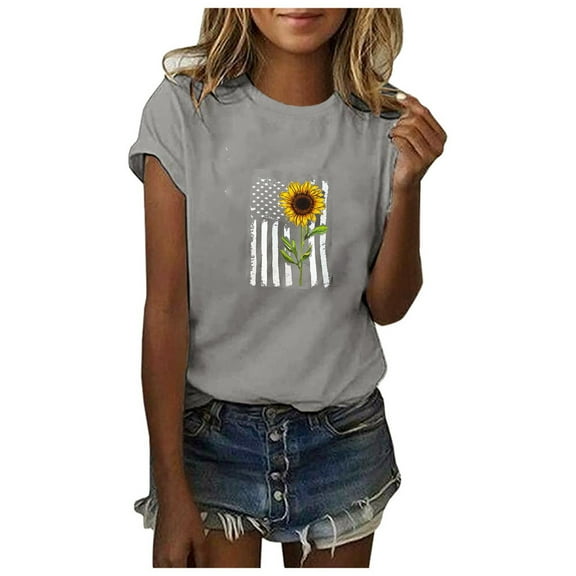 UTTOASFAY Women Blouses Clearance Women Casual Summer Printing Short Sleeves Loose T-Shirt Blouse Tops Rollback Gray 10(XL)