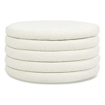Maklaine 36" Round Upholstered Storage Cocktail Ottoman Ivory White Boucle
