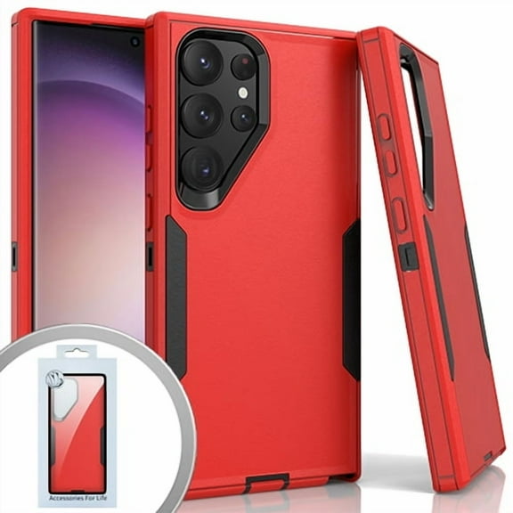 For Samsung Galaxy S24 Ultra SM-S928 Slim Tough Hybrid Cell Phone Cover Case - Red