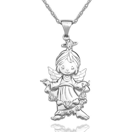 Precious Moments Sterling Silver Diamond Accent Girl Angel Pendant with Chain, 18