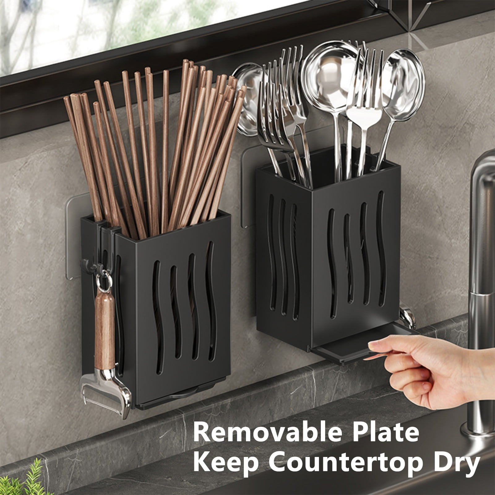 Cutlery Organizer Wall Mount 1 Compartment Utensil Spatula Forks Spoons Knives Holder Kitchen Countertop Storage Silverware Organizer - Walmart.ca