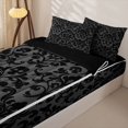 thumbnail image 3 of Homewish Vintage Damask Skull Zipper Twin Comforter Sets with Fitted Sheet and 2 Pillowcases for Kids, Black Gothic Floral Halloween Zipper Bedding Set, Black Reversible, 4-Piece, 3 of 6