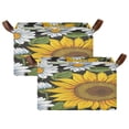 thumbnail image 2 of Foldable Storage Basket Waterproof Fabric Features Metal Frame + Hollow Board Support For Clothing and Toy Storage Mediumx2 Painting Daisy Sunflowers, 2 of 8