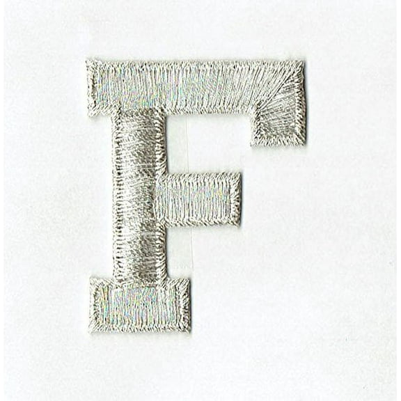 Alphabet Letter - F - Color Silver - 2" Block Style - Iron On Embroidered Applique Patch