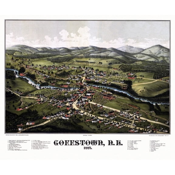 Antique Map of Goffstown New Hampshire 1887 Hillsborough County Canvas Art - (36 x 54)