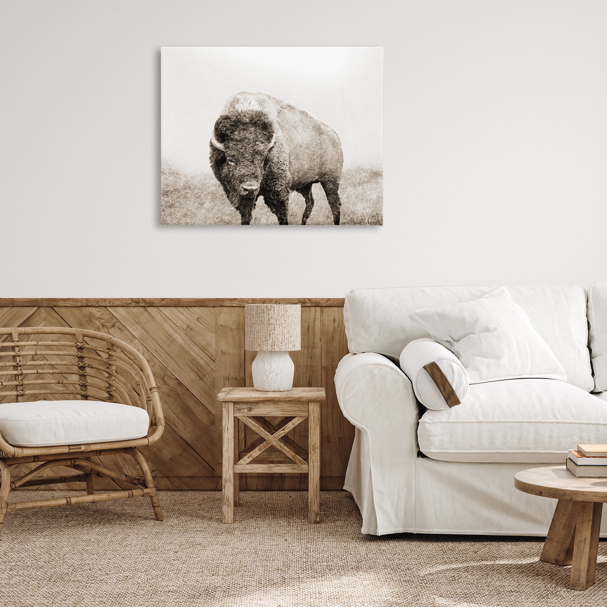 Stupell Industries Bison Distressed Portrait Animals & Insects Photography Gallery Wrapped Canvas Art Print Wall Art, 40 x 30