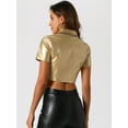 thumbnail image 4 of DARING DIVA Women's Pu Leather Button Down Crop Top Shirt Blouse XS Gold, 4 of 6