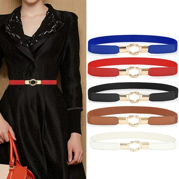 Womens Thin Stretch Belt for Dresses Adjustable Waist Band for Retro Style Outfits