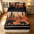 thumbnail image 2 of Manfei Rustic Grizzly Bear Zipper Twin Comforter Sets with Fitted Sheet and 2 Pillowcases, Countryside Pine Tree Zipper Bedding Set, Dark Brown Orange, Black Reversible, 4pcs, 2 of 7